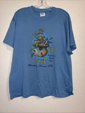 Vintage 90s Blue Birds and birdhouse TShirt Unisex cottagecore concert festival